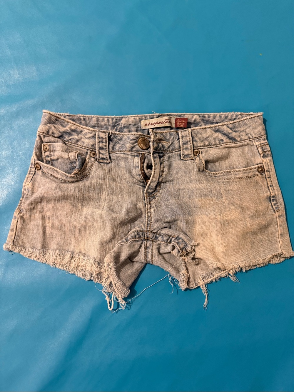 Aeropostale Light Blue Denim Cutoff Shorts- Very worn and distressed. Some stain